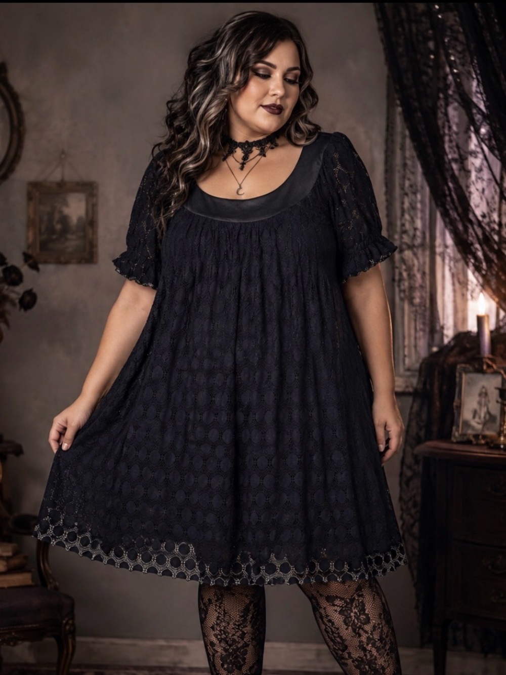 K Woman Collection 18W Black Lace Dress Whimsigoth Romantic Goth